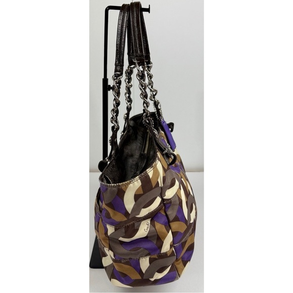 Coach Madison Ivory Brown & Purple Chainlink Signature Tote Purse - Picture 5 of 15